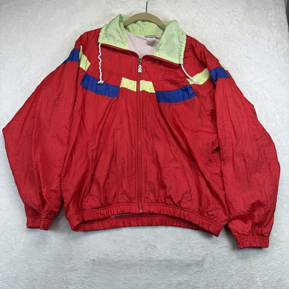 Vintage 80s Sergio Tacchini Women's 8 Red Colorblock Windbreaker Track Jacket